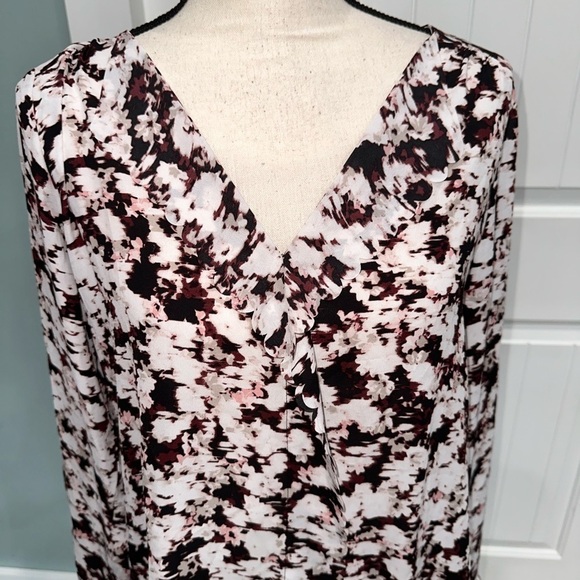 Ann Taylor Pink Floral Ruffle front long sleeve sheer blouse size small - Picture 2 of 7